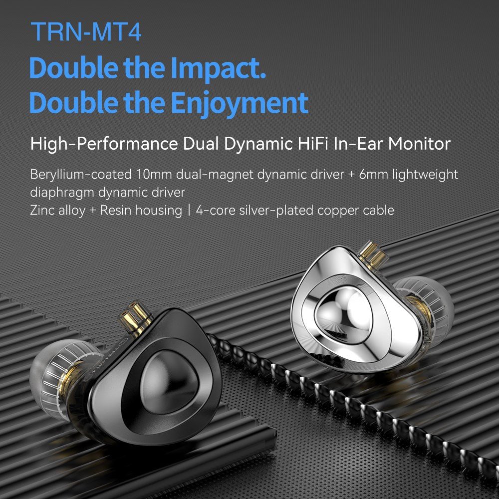 TRN MT4 2DD In Ear Earphone Bass Dual Dynamic Hi - Fi Monitor IEM DJ Running Sport Headphones Replaceable Cable For TRN Kirin - The HiFi Cat