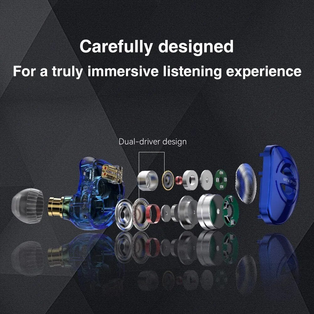 TRN MT4 PRO 2DD Bass Dual Dynamic Headset In Ear Earphone - The HiFi Cat