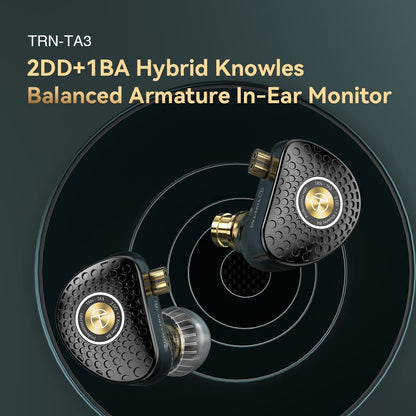 TRN TA3 Hi - FI 1BA 2DD In - ear Monitors Earphone Knowles Hybrid Beryllium - plated - The HiFi Cat