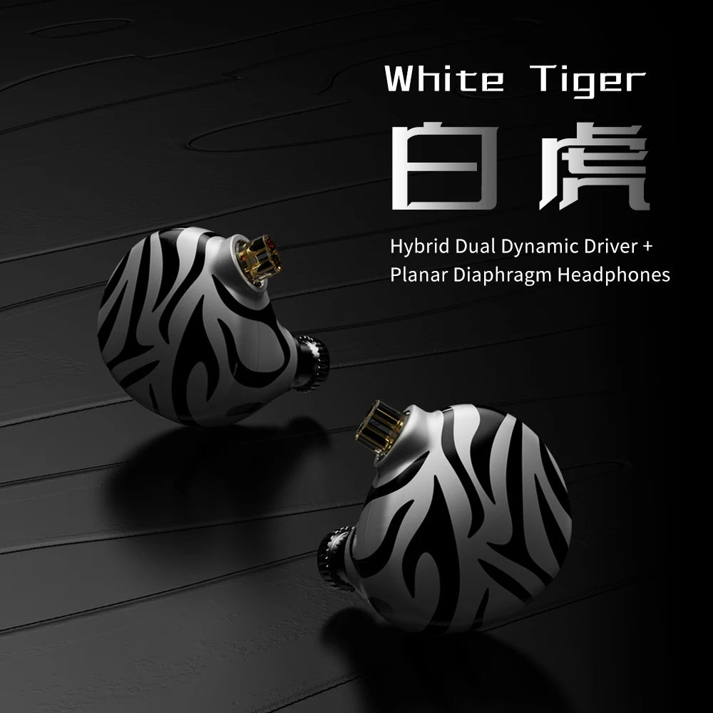 TRN White Tiger Hybrid Dual Dynamic Driver Planar Diaphragm Earphones - The HiFi Cat