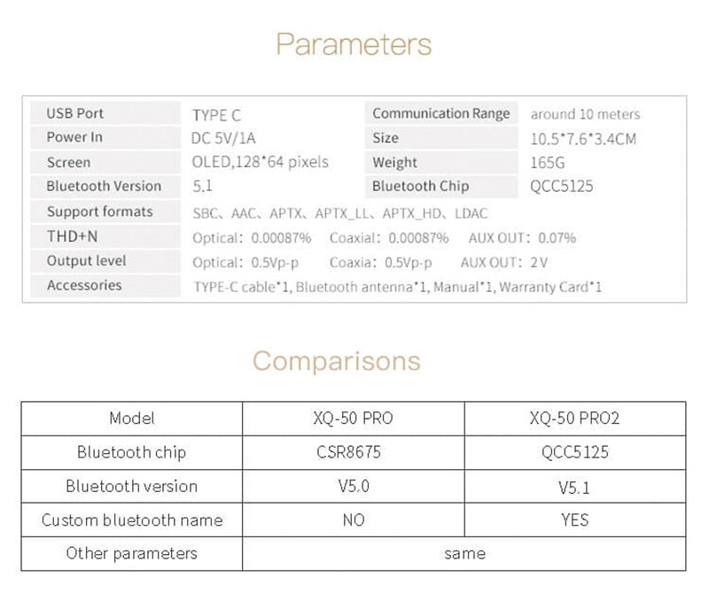 XDUOO XQ - 50 Pro2 Bluetooth 5.1 Audio Receiver Converter - The HiFi Cat