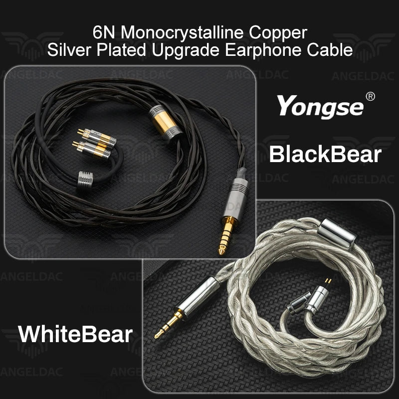 YONGSE BlackBear WhiteBear 6N Monocrystalline Copper Silver Plated Upgrade Earphone Cable - The HiFi Cat