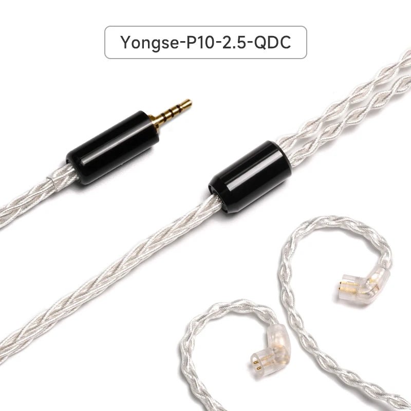 YONGSE P10 8Cores 6N Single Crystal Copper Silver Plated HiFi Earphone Cable - The HiFi Cat