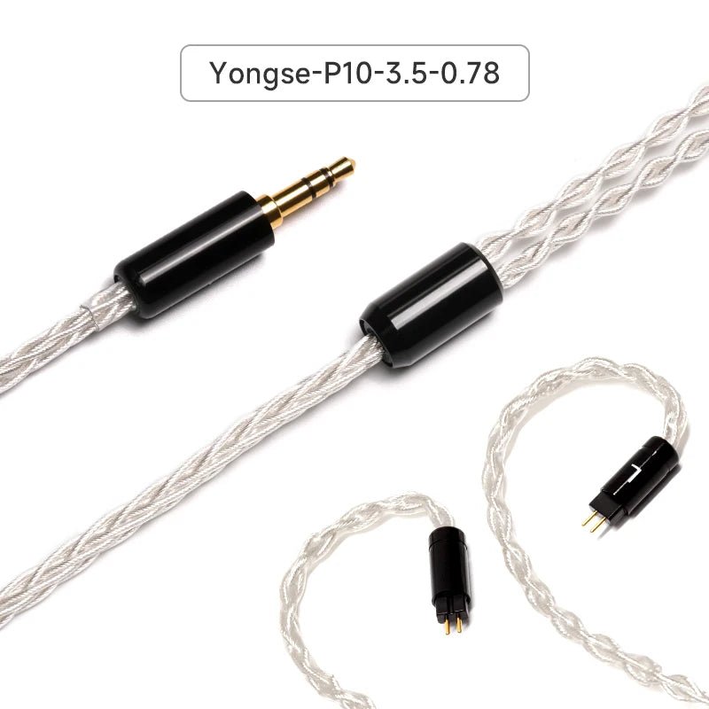 YONGSE P10 8Cores 6N Single Crystal Copper Silver Plated HiFi Earphone Cable - The HiFi Cat