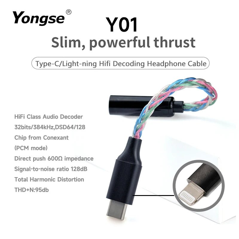 YONGSE Y01 TypeC Light - ning to 3.5mm/4.4mm CX31993 CX31988 C100 Earphone Amplifie - The HiFi Cat