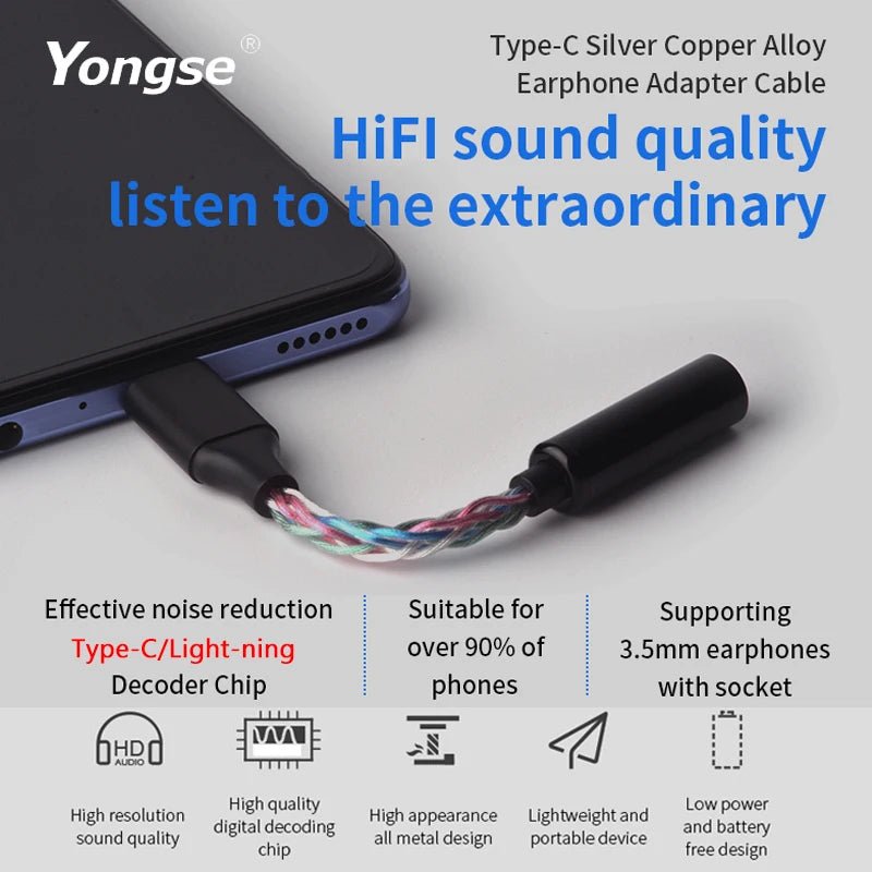 YONGSE Y01 TypeC Light - ning to 3.5mm/4.4mm CX31993 CX31988 C100 Earphone Amplifie - The HiFi Cat