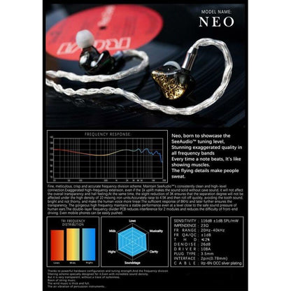 SeeAudio NEO Earbuds 10BA Hybrid Unit HIFI Earphone DJ Music Monitor IEM 2Pin 0.78mm 5N OCC Cable Headset - The HiFi Cat