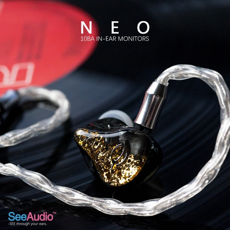 SeeAudio NEO Earbuds 10BA Hybrid Unit HIFI Earphone DJ Music Monitor IEM 2Pin 0.78mm 5N OCC Cable Headset - The HiFi Cat