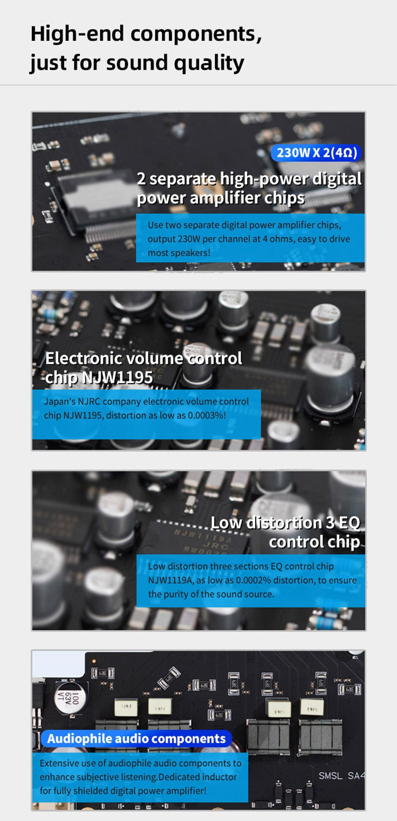 SMSL SA400 230W RMS*2 4Ω Bluetooth5.0 Hifi Power Amplifier - The HiFi Cat