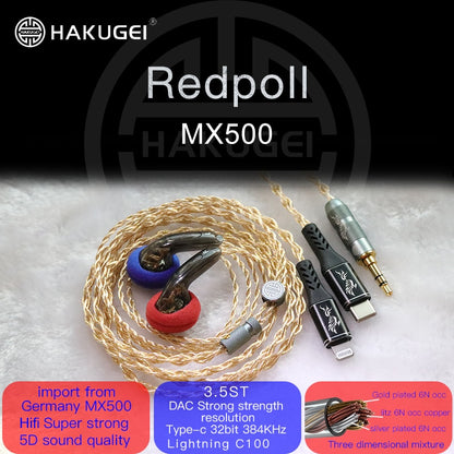 HAKUGEI.Redpoll. Hi-end MX500.In-ear earphone 15mm. 3.5mm.Type-c DAC.Lightning C100.Hifi music - The HiFi Cat