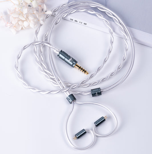 Hisenior WhiteWhale Earphone Cable Silver Plated 4.4mm Balanced Plug - The HiFi Cat