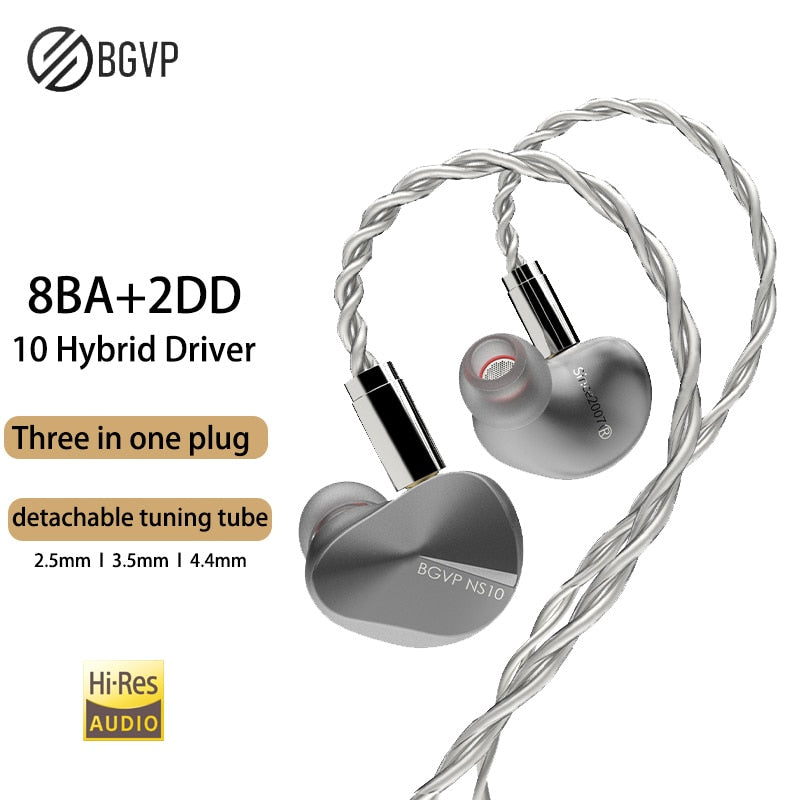 BGVP NS10 8BA+2DD 10 Driver Hybrid In-ear Earphones Wired Hifi Metal Music Headphones Mmcx Detachable Cable - The HiFi Cat