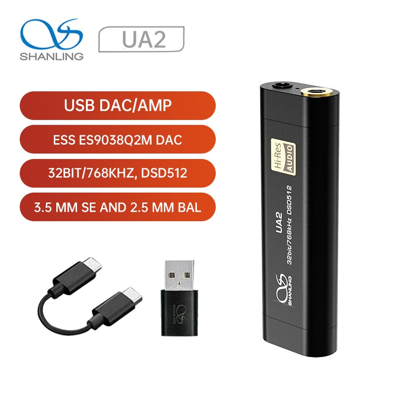 Shanling UA2 ES9038Q2M Portable USB DAC/AMP 32bit/768kHz DSD512 3.5 mm SE and 2.5 mm BAL Dedicated Decoder Headphone Amplifier - The HiFi Cat