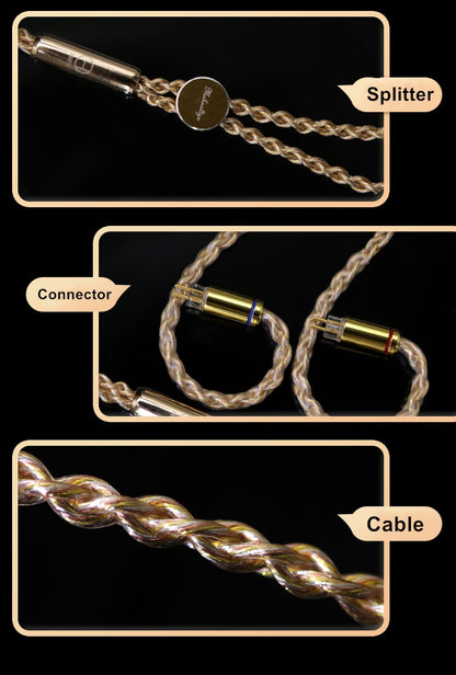 HAKUGEI Ultra Pure Crystal Gold Silver and Copper Mixed Upgrade Earbuds Wire Earphone Cable 0.78 MMCX QDC 4.4 3.5 2.5 - The HiFi Cat