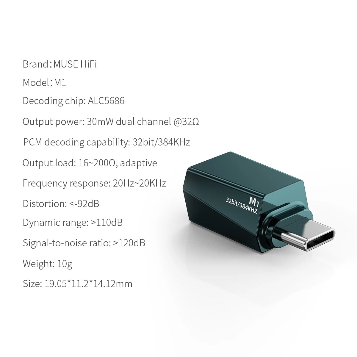 MUSE HIFI M1 Type-C to 3.5mm Decoding Amp/DAC support 384kHz/32bit - The HiFi Cat