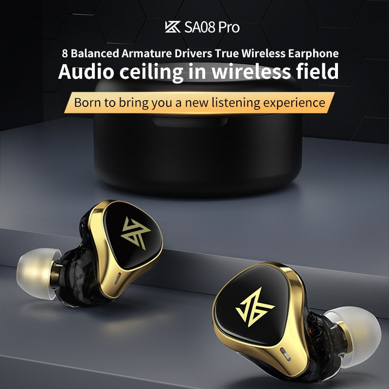 KZ SA08  Pro TWS True Wireless Bluetooth v5.2 Earphones 8BA Units Game Earbuds - The HiFi Cat