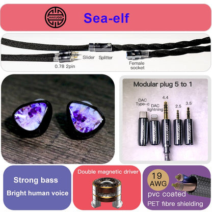 HAKUGEI Sea Spirit Double Magnetic Drive In Ear Earphone IEM Ultra Powerful Bass Headphones Modular Plug 5 To 1 0.78mm - The HiFi Cat